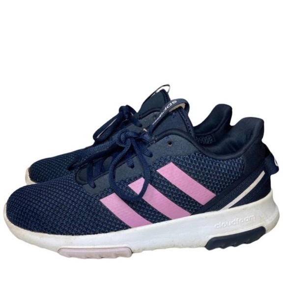 Adidas Racer 2.0 Sneakers Navy Blue Lilac Pink Stripes Women’s 7 / Youth 5.5 - Picture 3 of 11